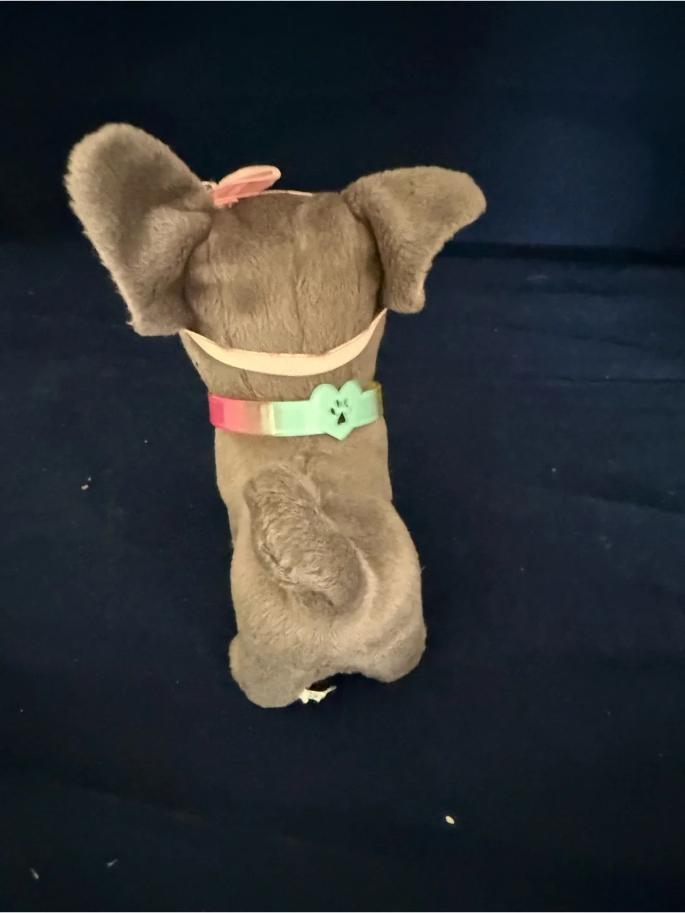 American Girl Gray Plush Dog Toy with Pink Bow and Pink Charm